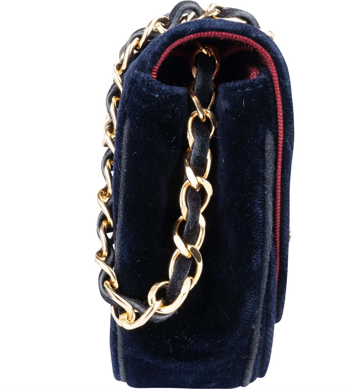 Chanel Chevron Velvet Half Moon Single Flap Crossbody Bag Blauw