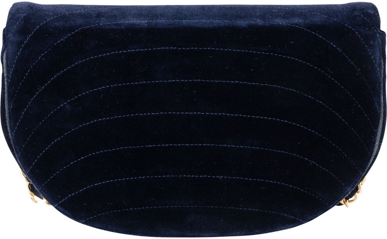 Chanel Chanel Chevron Velvet Half Moon Single Flap Crossbody Bag Navy