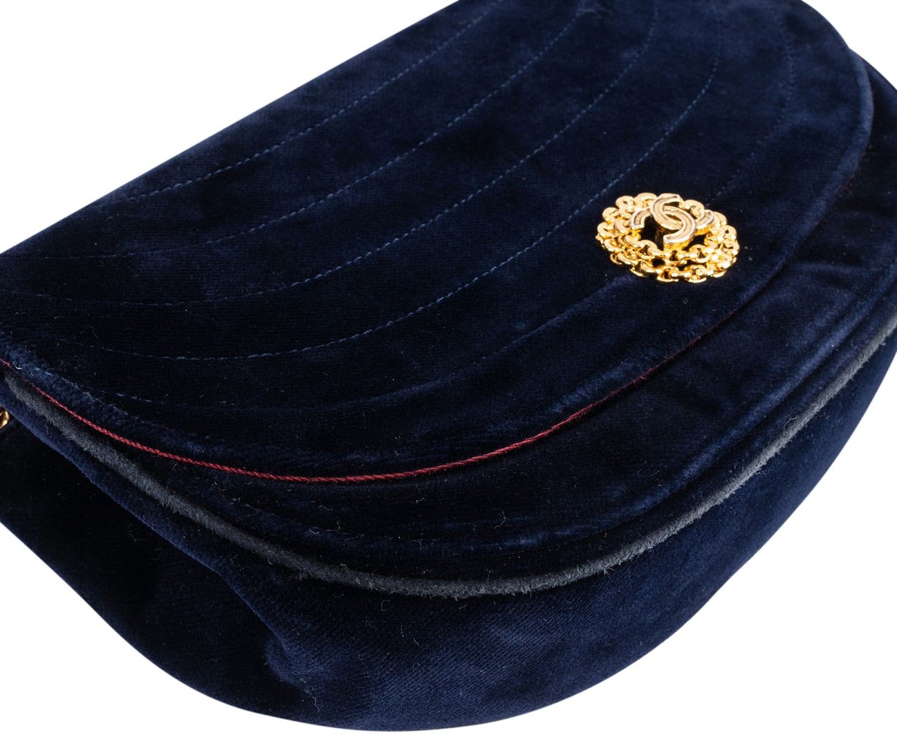 Chanel Chanel Chevron Velvet Half Moon Single Flap Crossbody Bag Navy