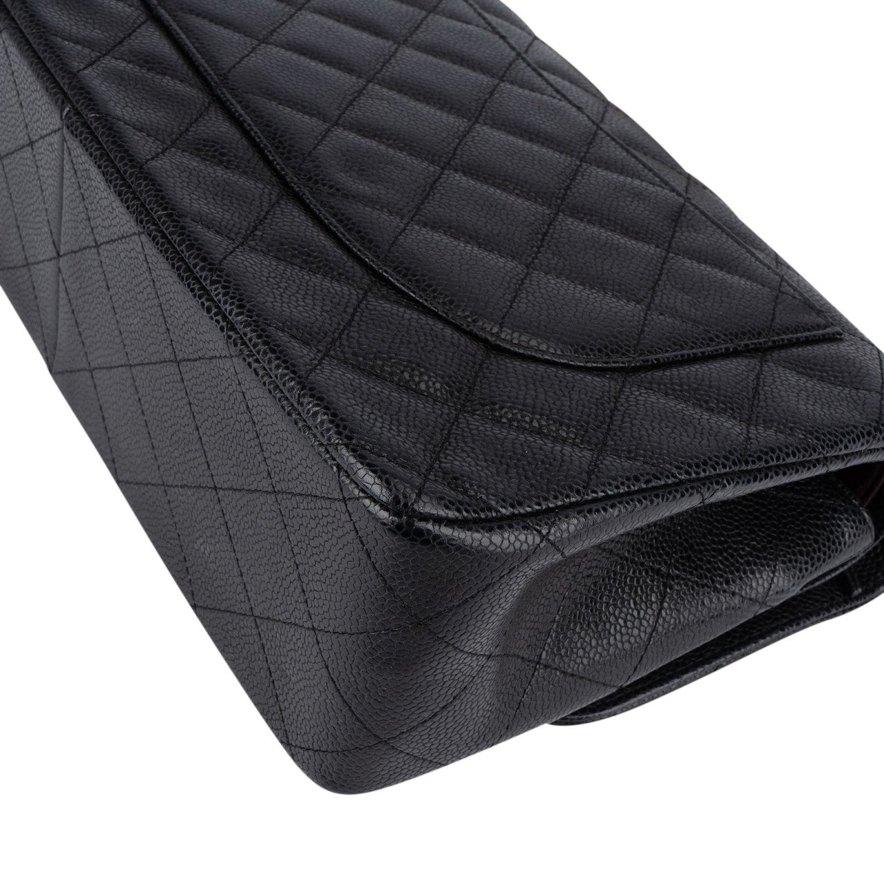 Chanel Chanel Quilted Caviar Leather Jumbo Double Flap Crossbody Bag Zwart