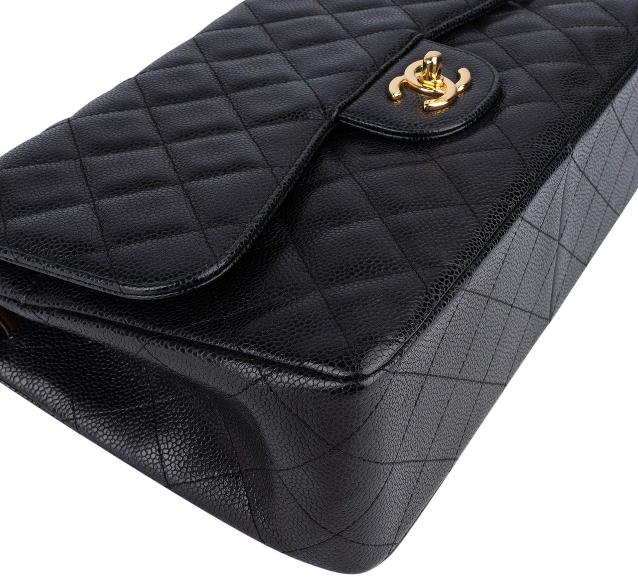 Chanel Chanel Quilted Caviar Leather Jumbo Double Flap Crossbody Bag Zwart
