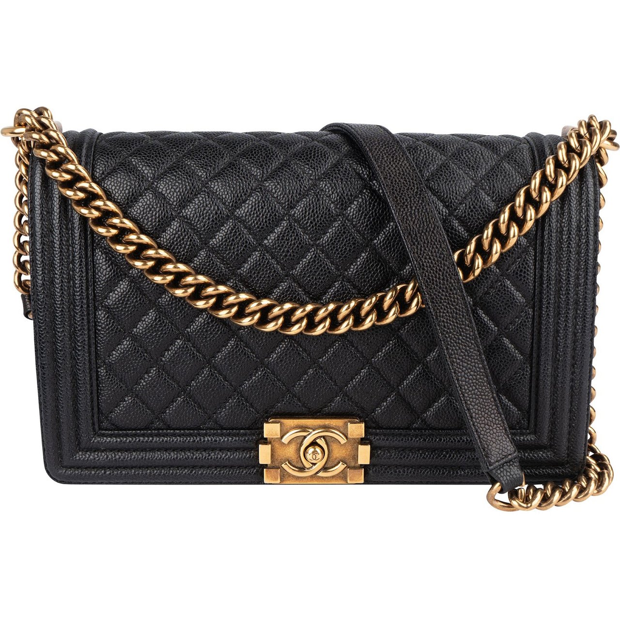 Chanel Quilted Caviar Leather Boy Single Flap Crossbody Bag Zwart