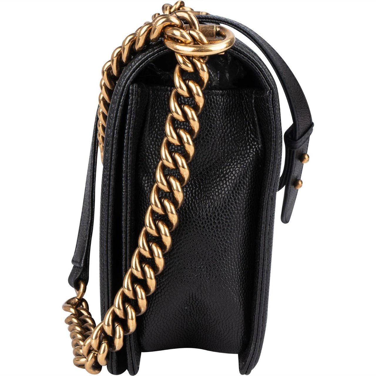 Chanel Quilted Caviar Leather Boy Single Flap Crossbody Bag Zwart