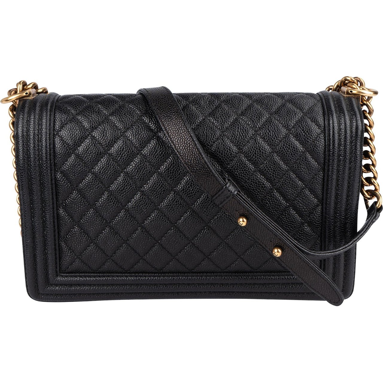 Chanel Chanel Quilted Caviar Leather Boy Single Flap Crossbody Bag Zwart