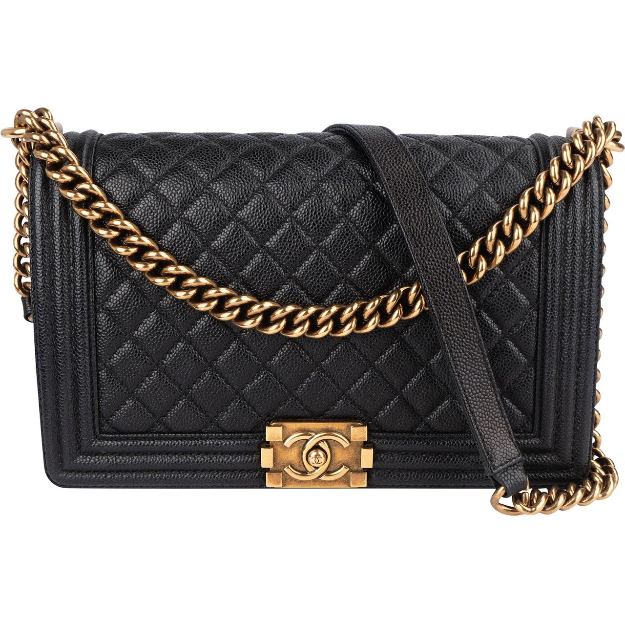 Chanel Chanel Quilted Caviar Leather Boy Single Flap Crossbody Bag Zwart