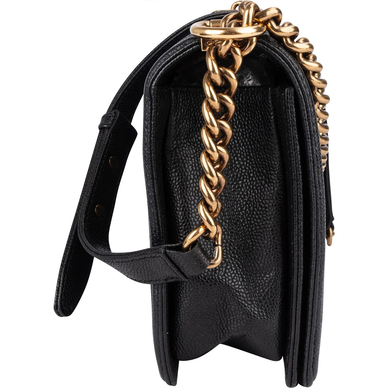 Chanel Quilted Caviar Leather Boy Single Flap Crossbody Bag Zwart