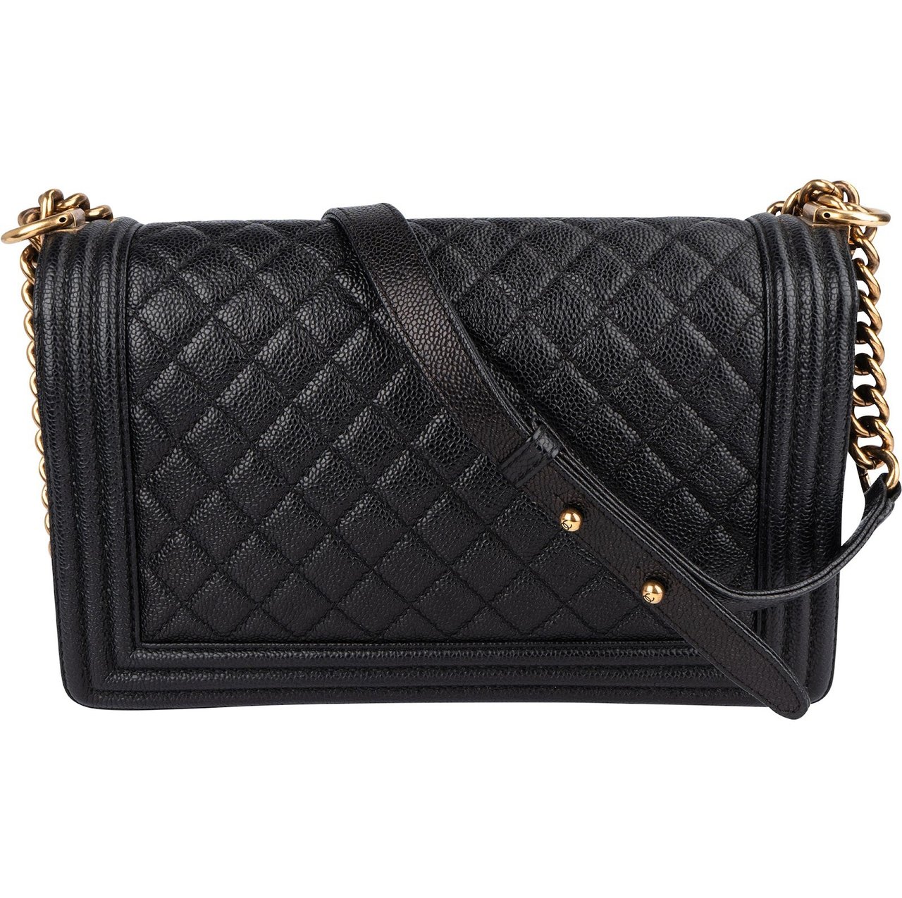 Chanel Quilted Caviar Leather Boy Single Flap Crossbody Bag Zwart
