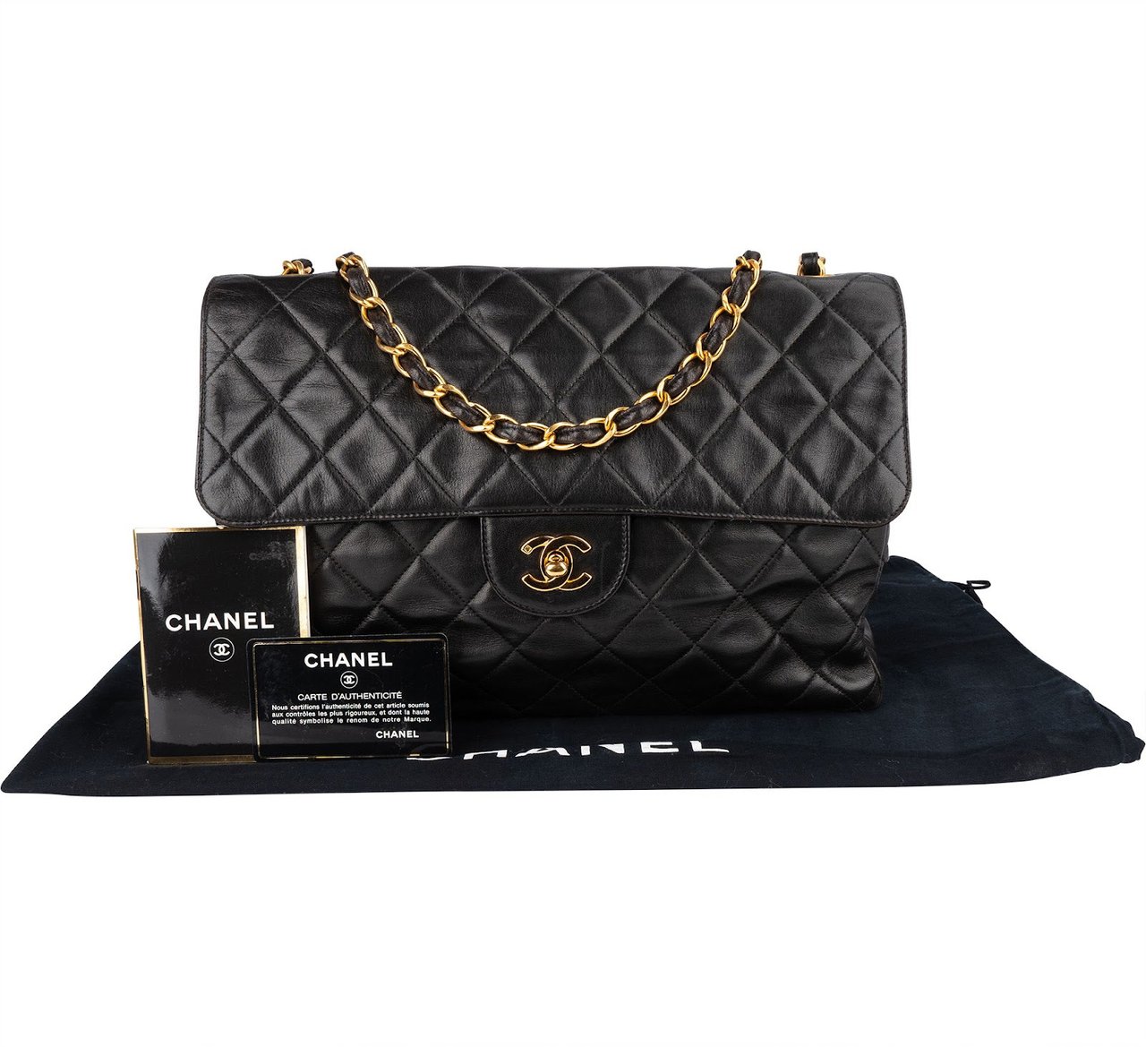 Chanel Chanel Quilted Lambskin 24K Gold Soft Jumbo Single Flap Crossbody Bag Bruin