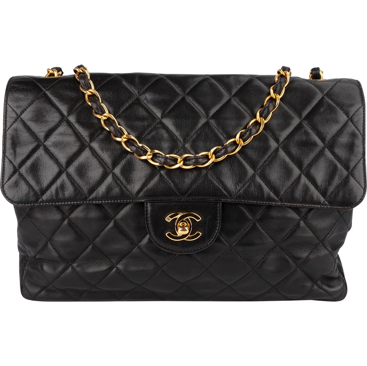 Chanel Chanel Quilted Lambskin 24K Gold Soft Jumbo Single Flap Crossbody Bag Bruin