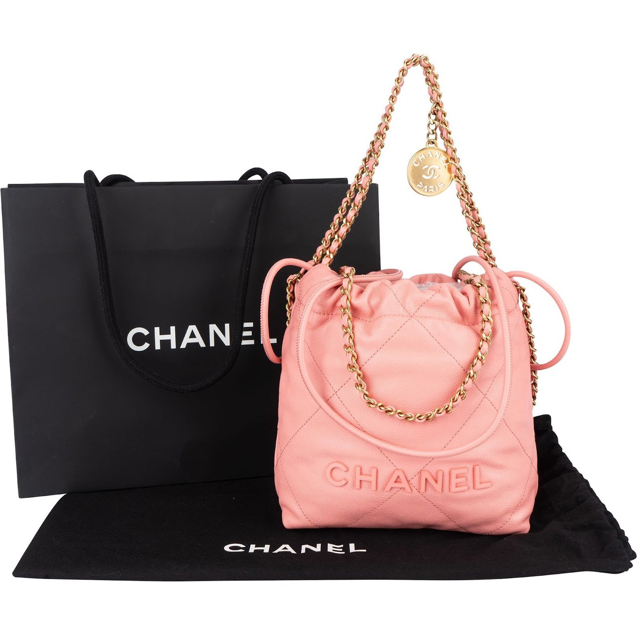 Chanel Chanel 22 Caviar Leather Small Drawstring Bag Handbag Rood