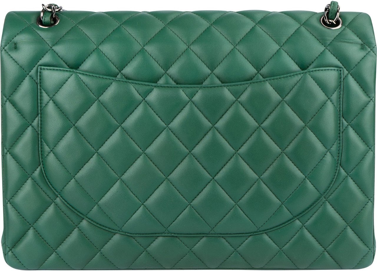 Chanel Chanel Quilted Lambskin Maxi Double Flap Crossbody Bag Groen
