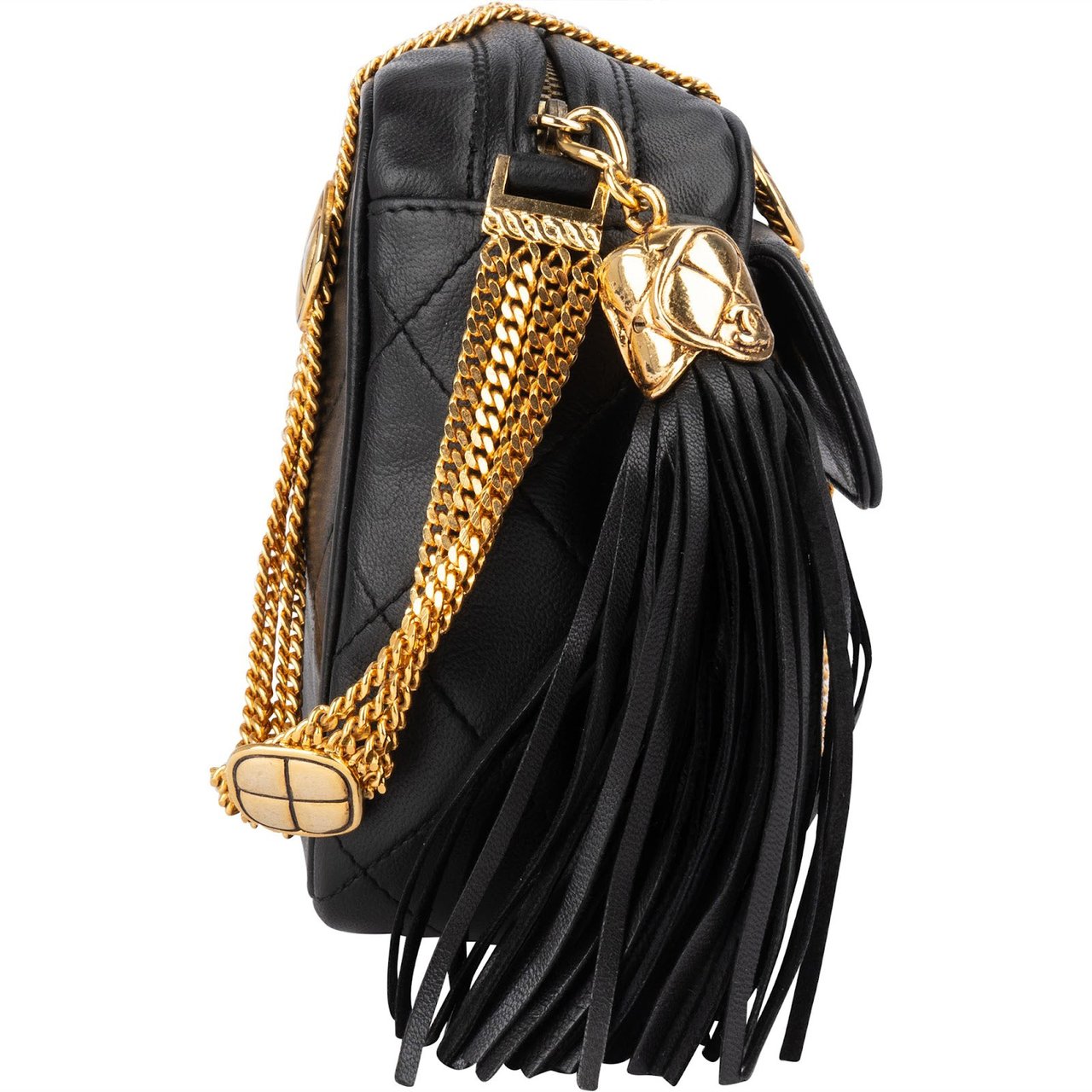 Chanel Chanel Quilted Lambskin Tassel Camera Special Chain Crossbody Bag Zwart