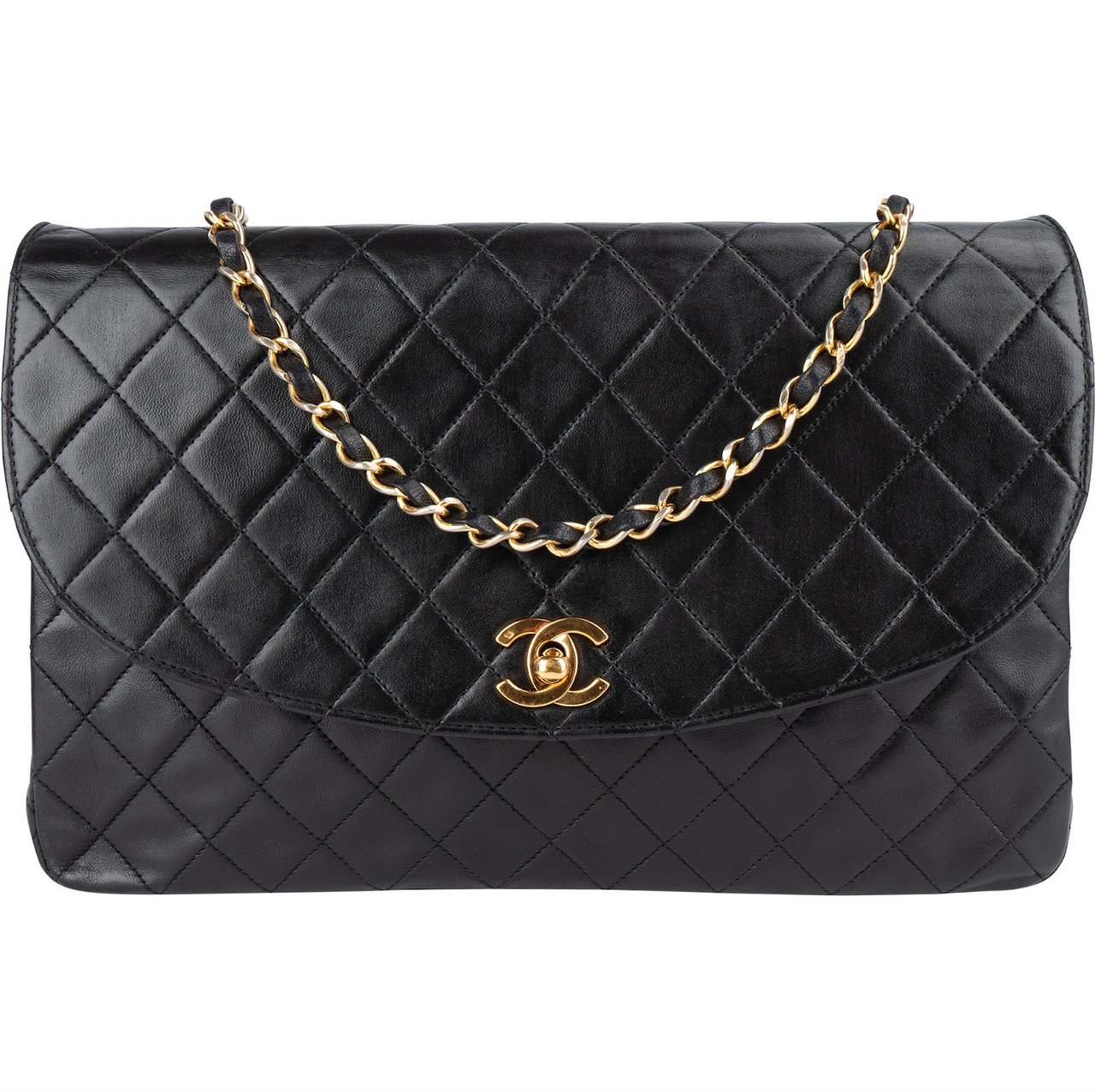Chanel Chanel Quilted Lambskin 24K Gold Single Flap Shoulder Bag Zwart