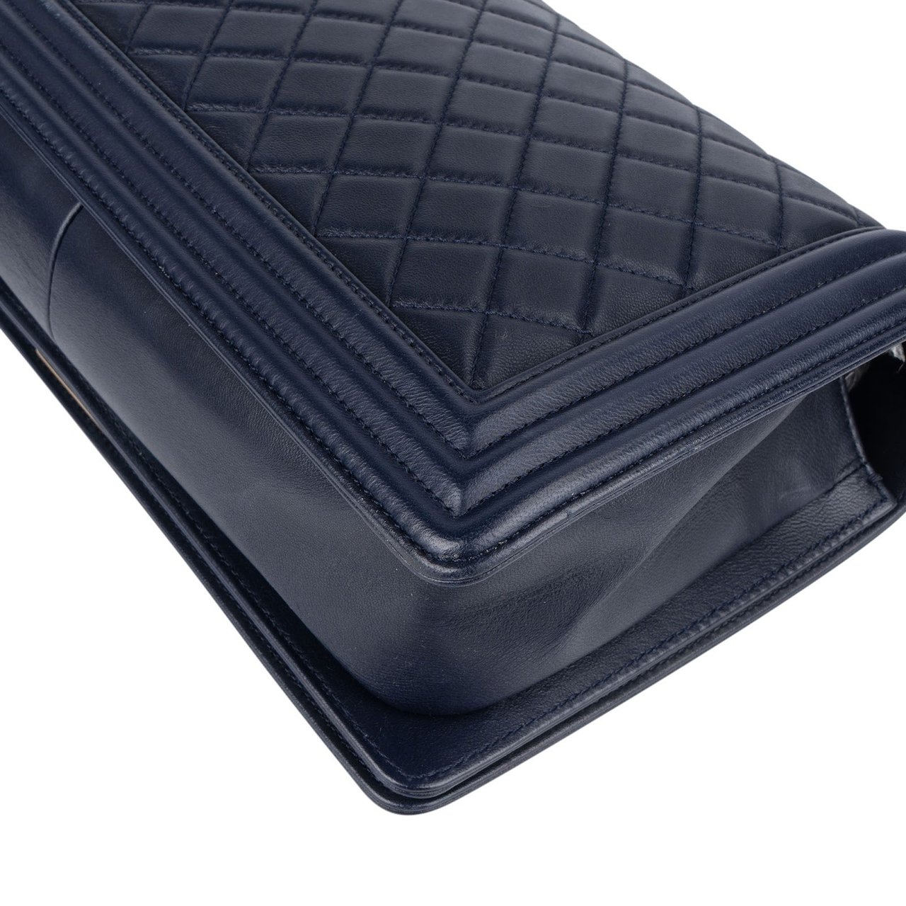 Chanel Chanel Quilted Lambskin Boy Single Flap Crossbody Bag Navy