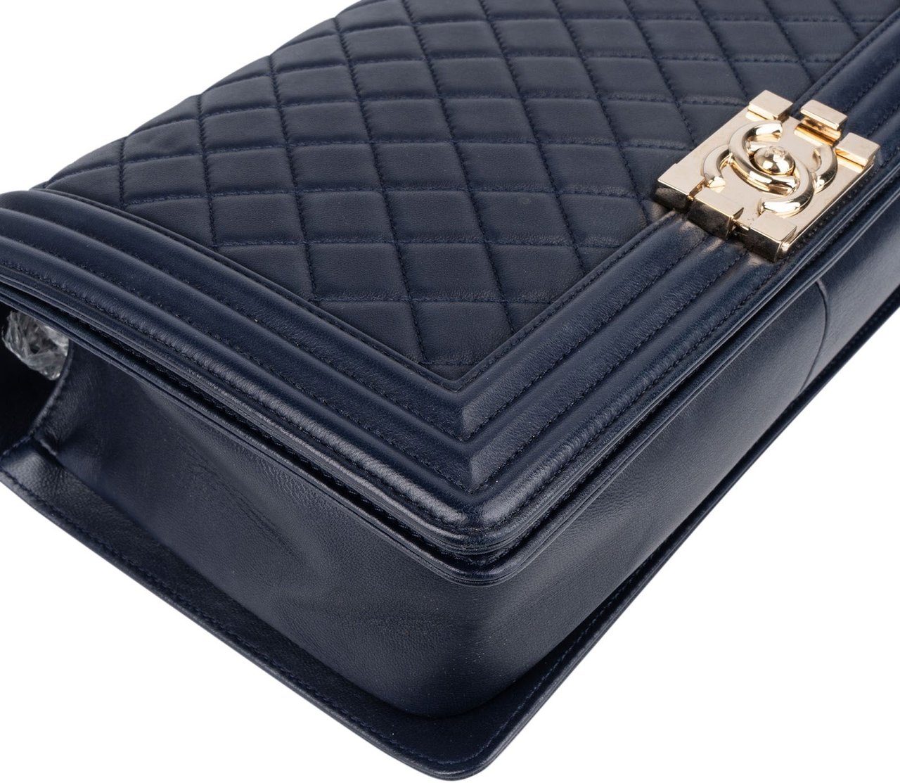Chanel Chanel Quilted Lambskin Boy Single Flap Crossbody Bag Navy