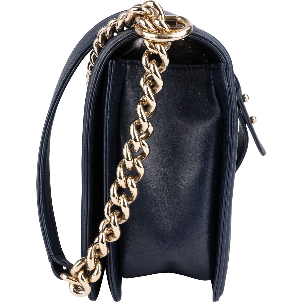 Chanel Chanel Quilted Lambskin Boy Single Flap Crossbody Bag Navy