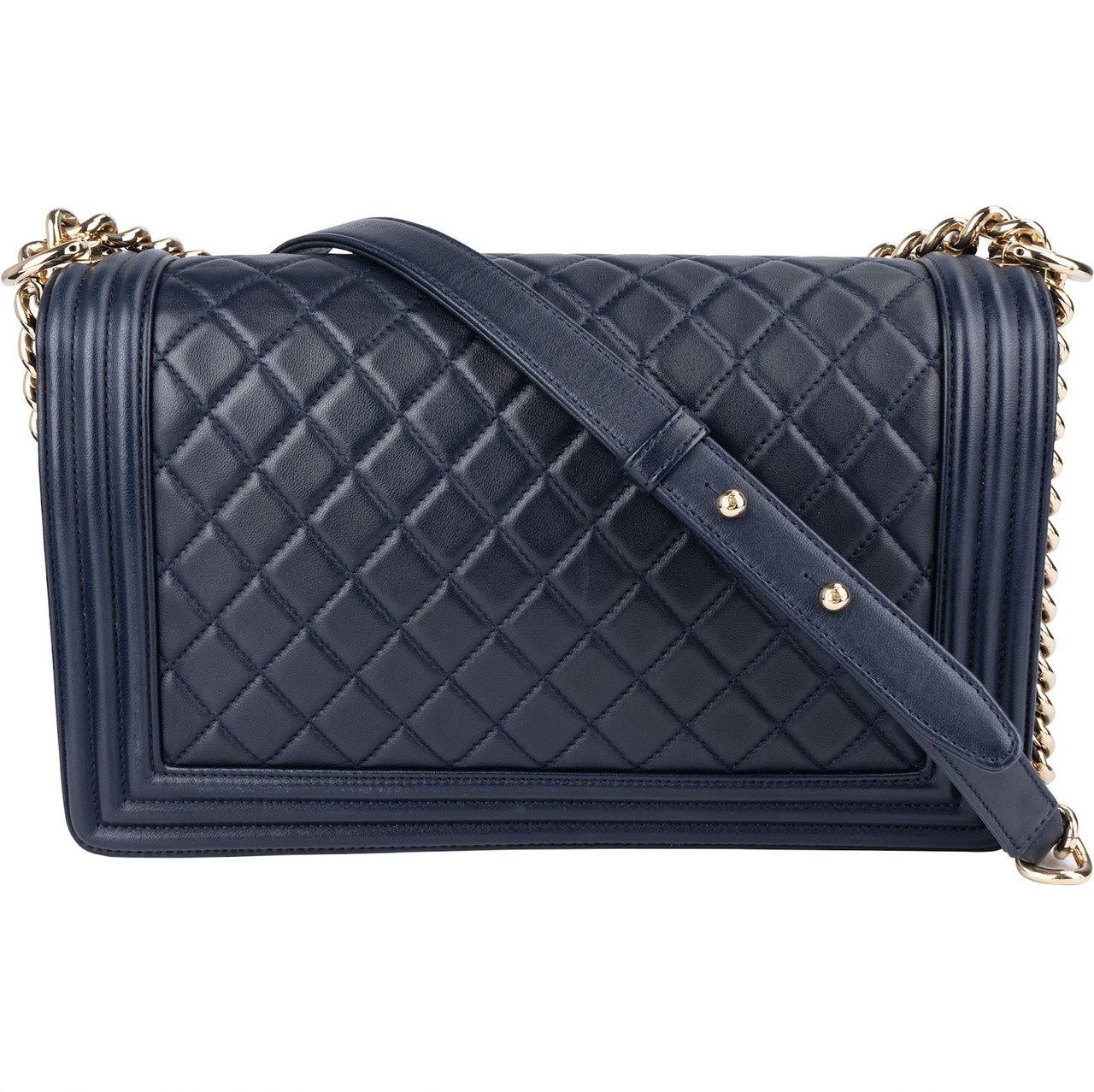 Chanel Chanel Quilted Lambskin Boy Single Flap Crossbody Bag Navy