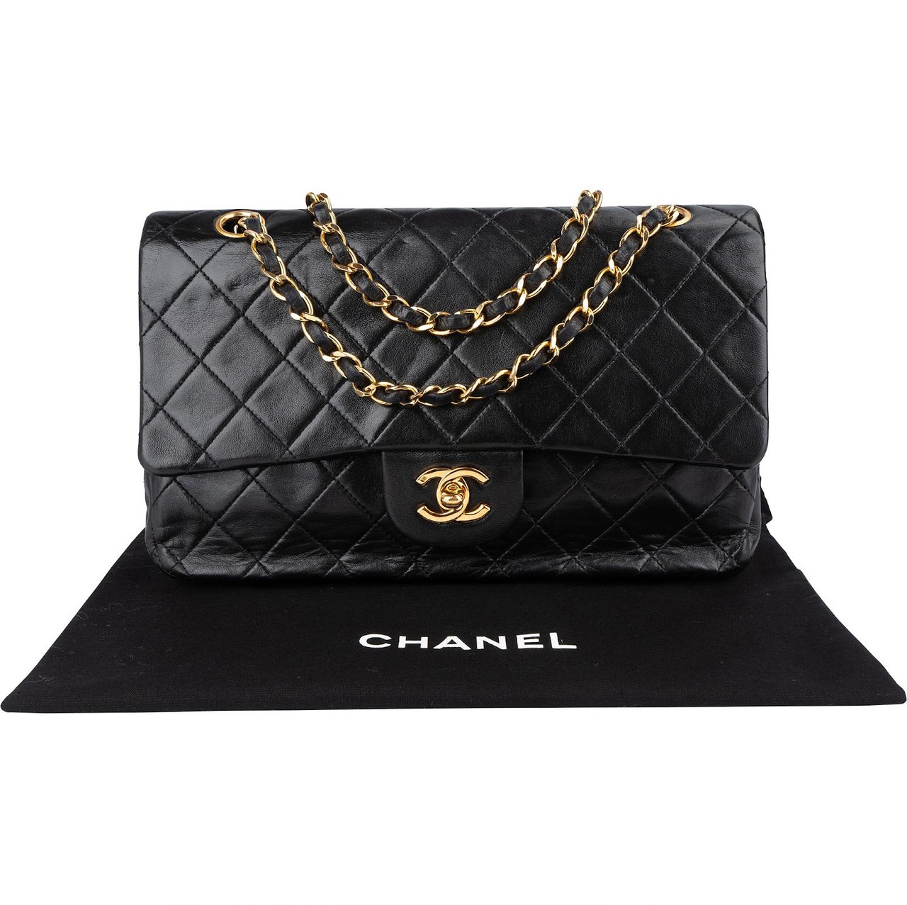 Chanel Chanel Quilted Lambskin 24K Gold Medium Double Flap Crossbody Bag Zwart