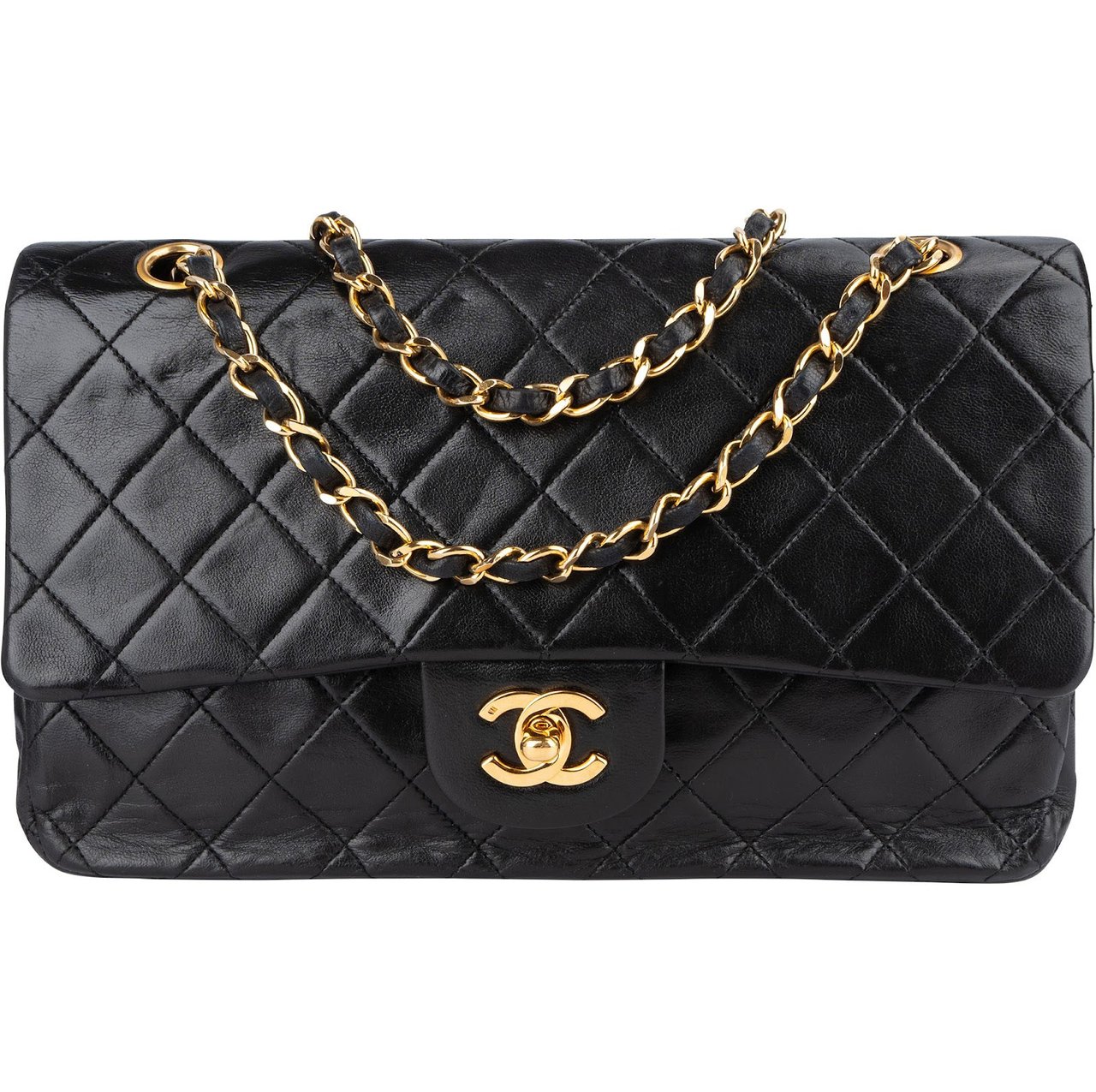 Chanel Chanel Quilted Lambskin 24K Gold Medium Double Flap Crossbody Bag Zwart