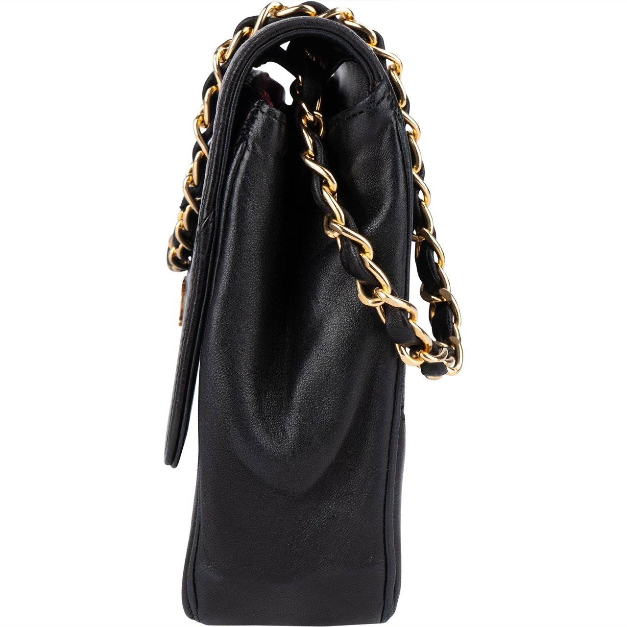Chanel Chevron Lambskin 24K Gold Single Flap Shoulder Bag Zwart