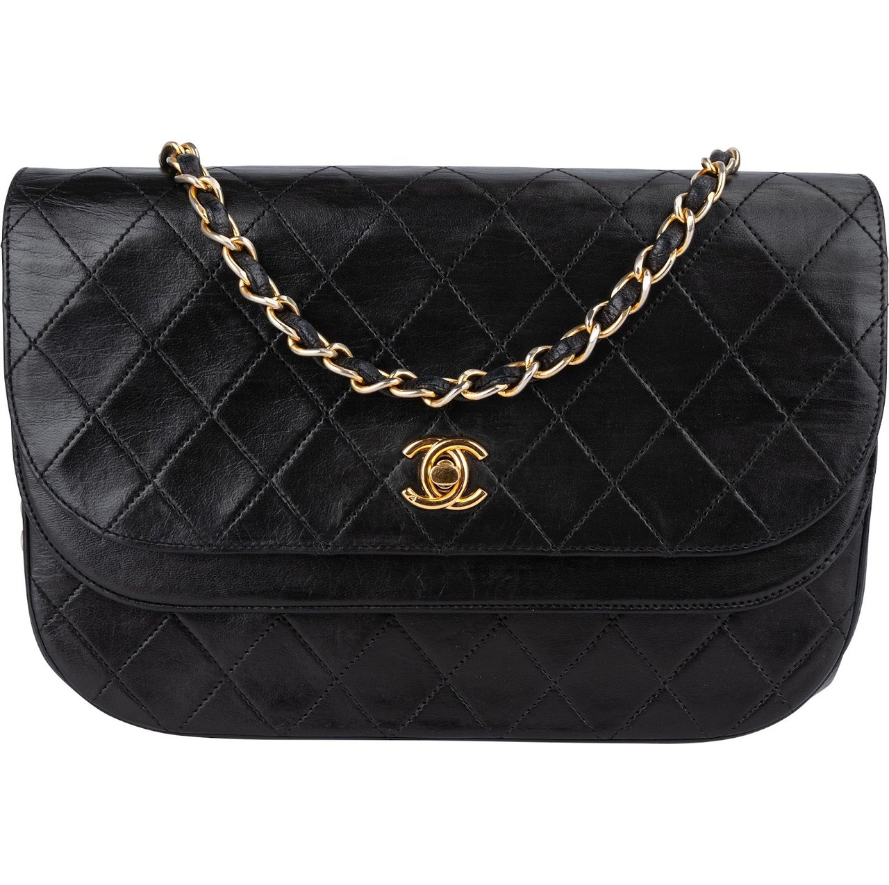 Chanel Quilted Lambskin 24K Gold Half Moon Single Flap Shoulder Bag Zwart