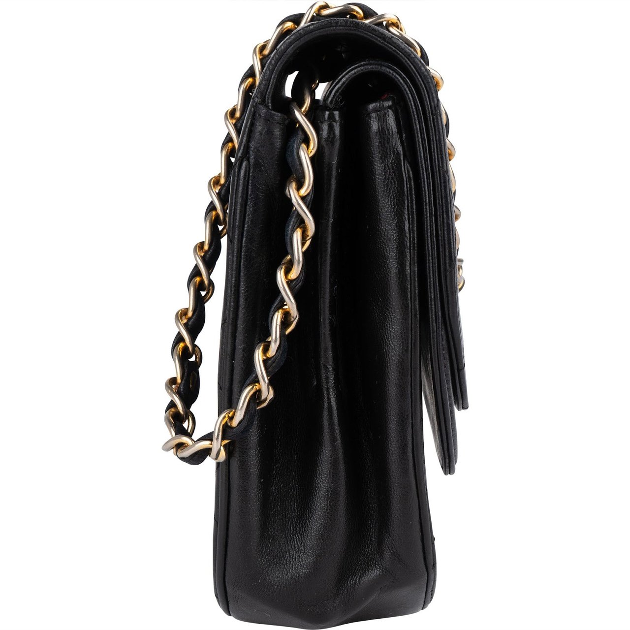 Chanel Quilted Lambskin 24K Gold Half Moon Single Flap Shoulder Bag Zwart