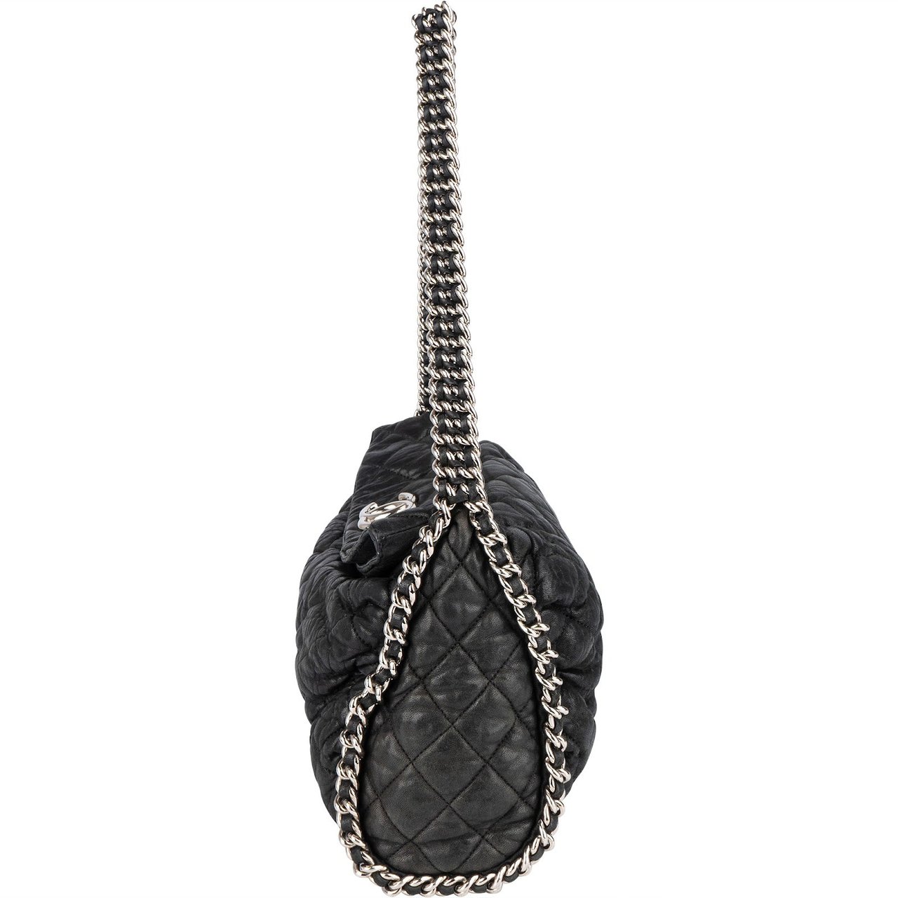 Chanel Quilted Calfskin Bubble Jumbo Single Flap Shoulder Bag Zwart