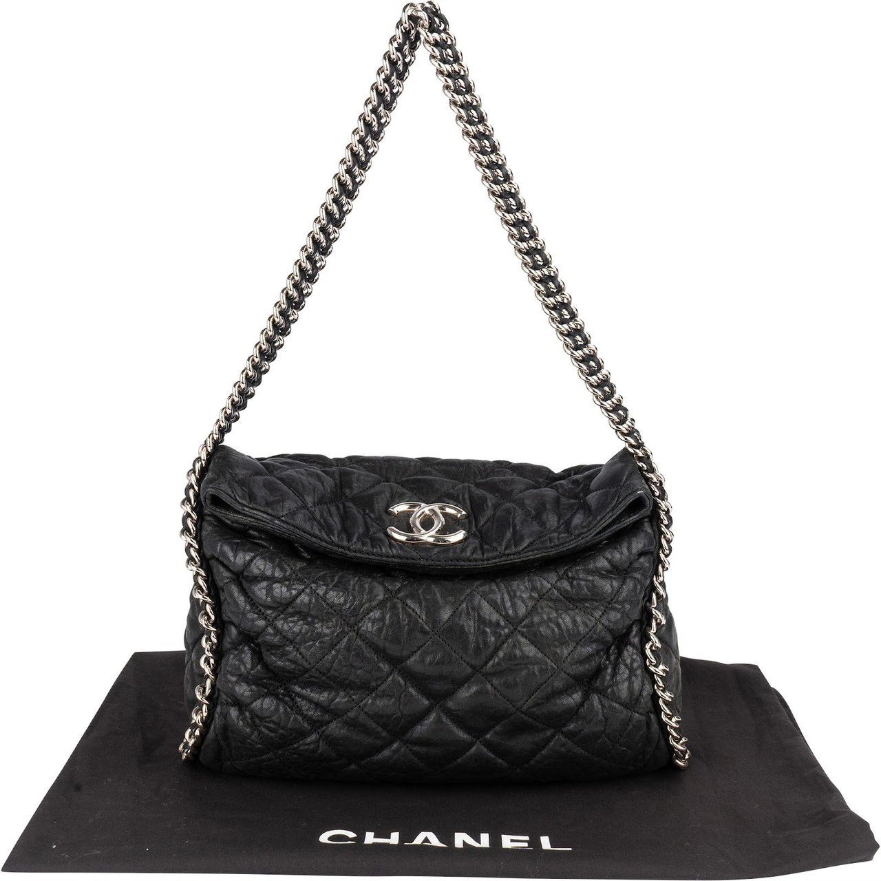 Chanel Chanel Quilted Calfskin Bubble Jumbo Single Flap Shoulder Bag Zwart