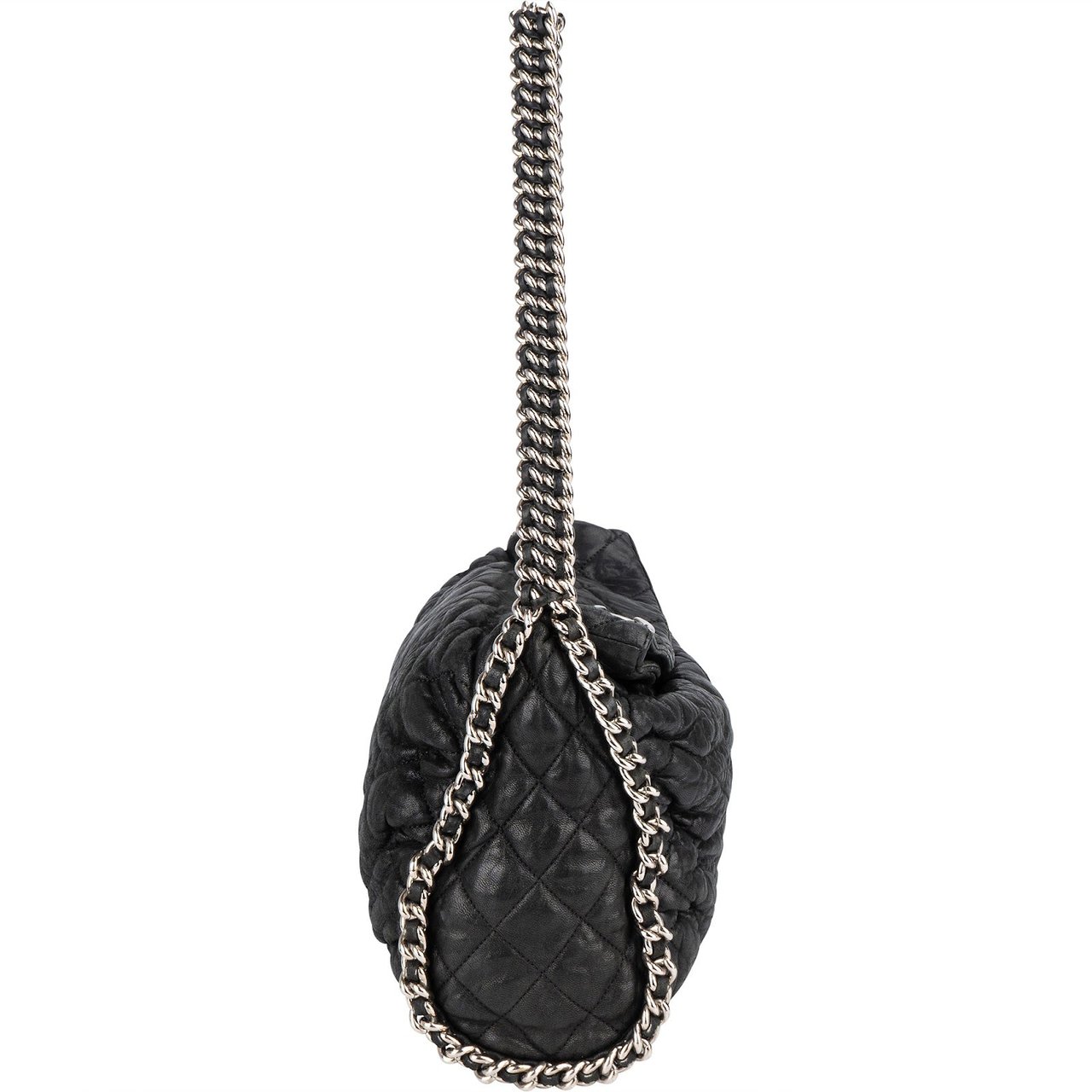 Chanel Quilted Calfskin Bubble Jumbo Single Flap Shoulder Bag Zwart