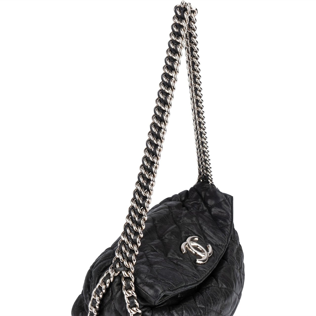 Chanel Chanel Quilted Calfskin Bubble Jumbo Single Flap Shoulder Bag Zwart