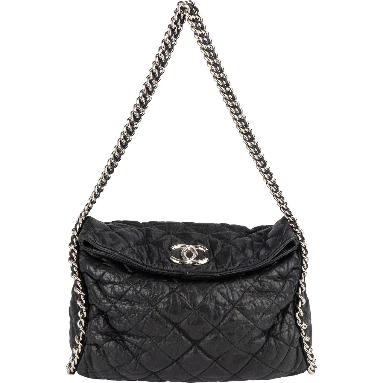 Chanel Chanel Quilted Calfskin Bubble Jumbo Single Flap Shoulder Bag Zwart