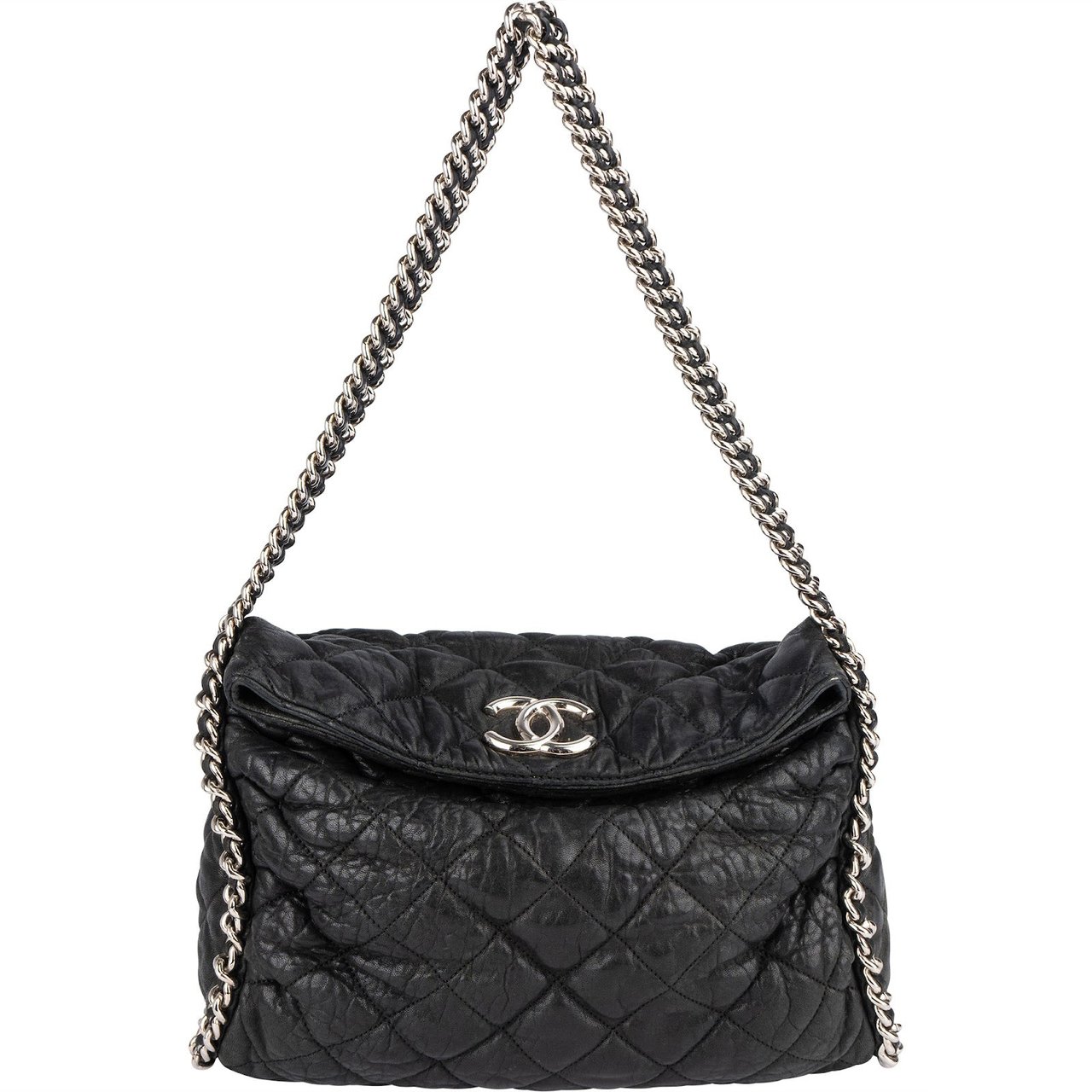 Chanel Quilted Calfskin Bubble Jumbo Single Flap Shoulder Bag Zwart