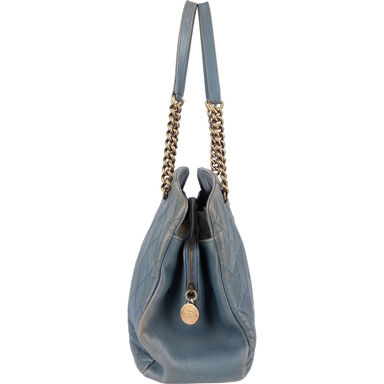 Chanel Quilted Lambskin CC Crown Tote Shoulder Bag Blauw