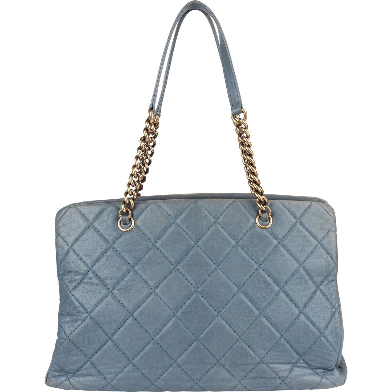 Chanel Quilted Lambskin CC Crown Tote Shoulder Bag Blauw