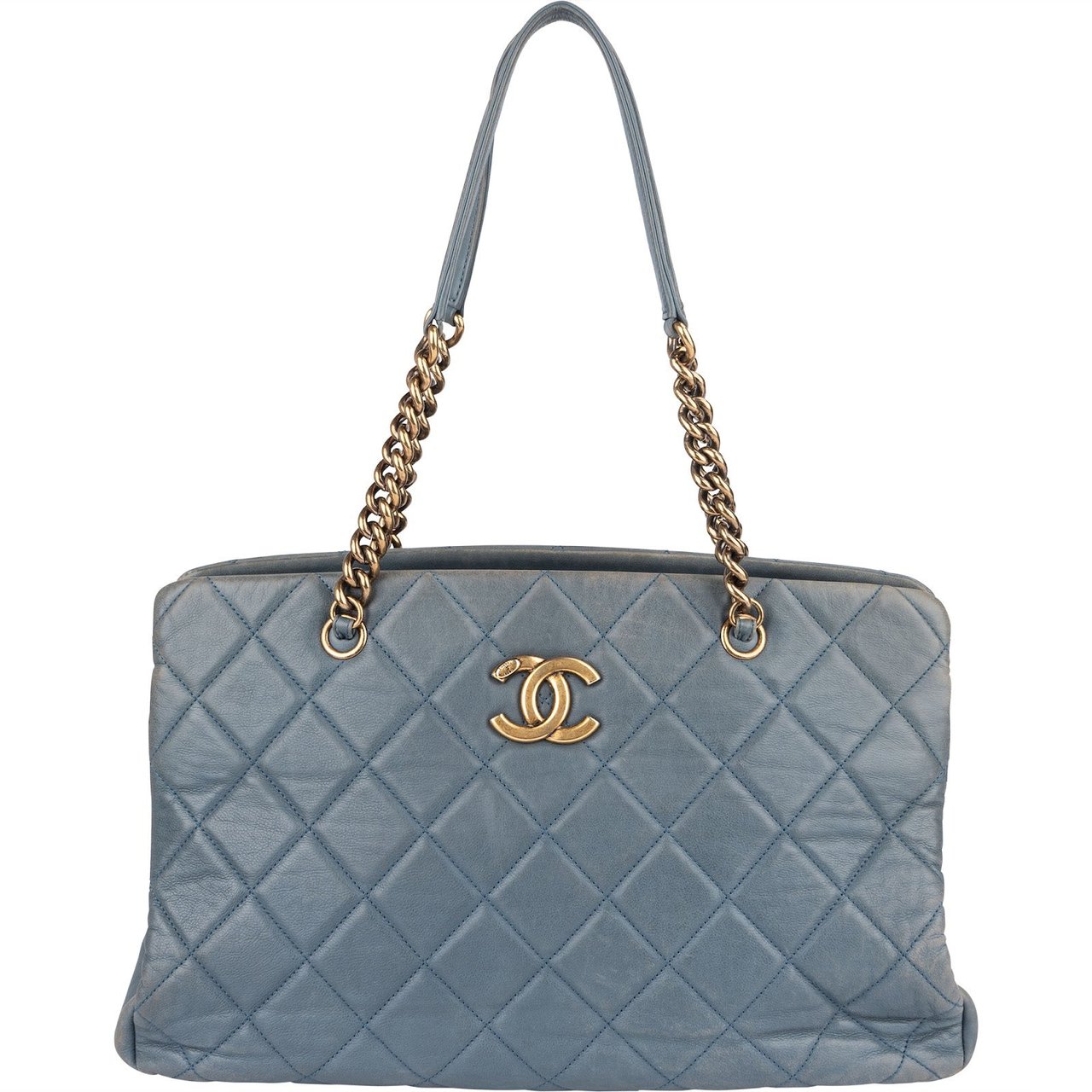 Chanel Chanel Quilted Lambskin CC Crown Tote Shoulder Bag Blauw