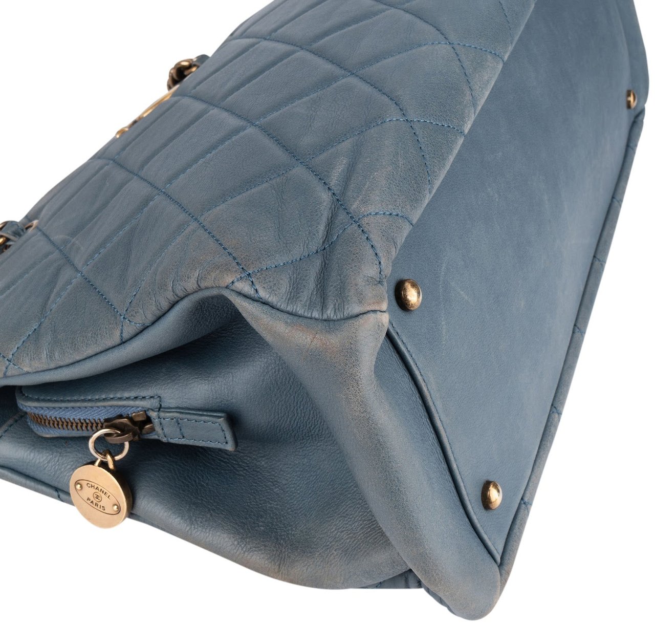 Chanel Quilted Lambskin CC Crown Tote Shoulder Bag Blauw