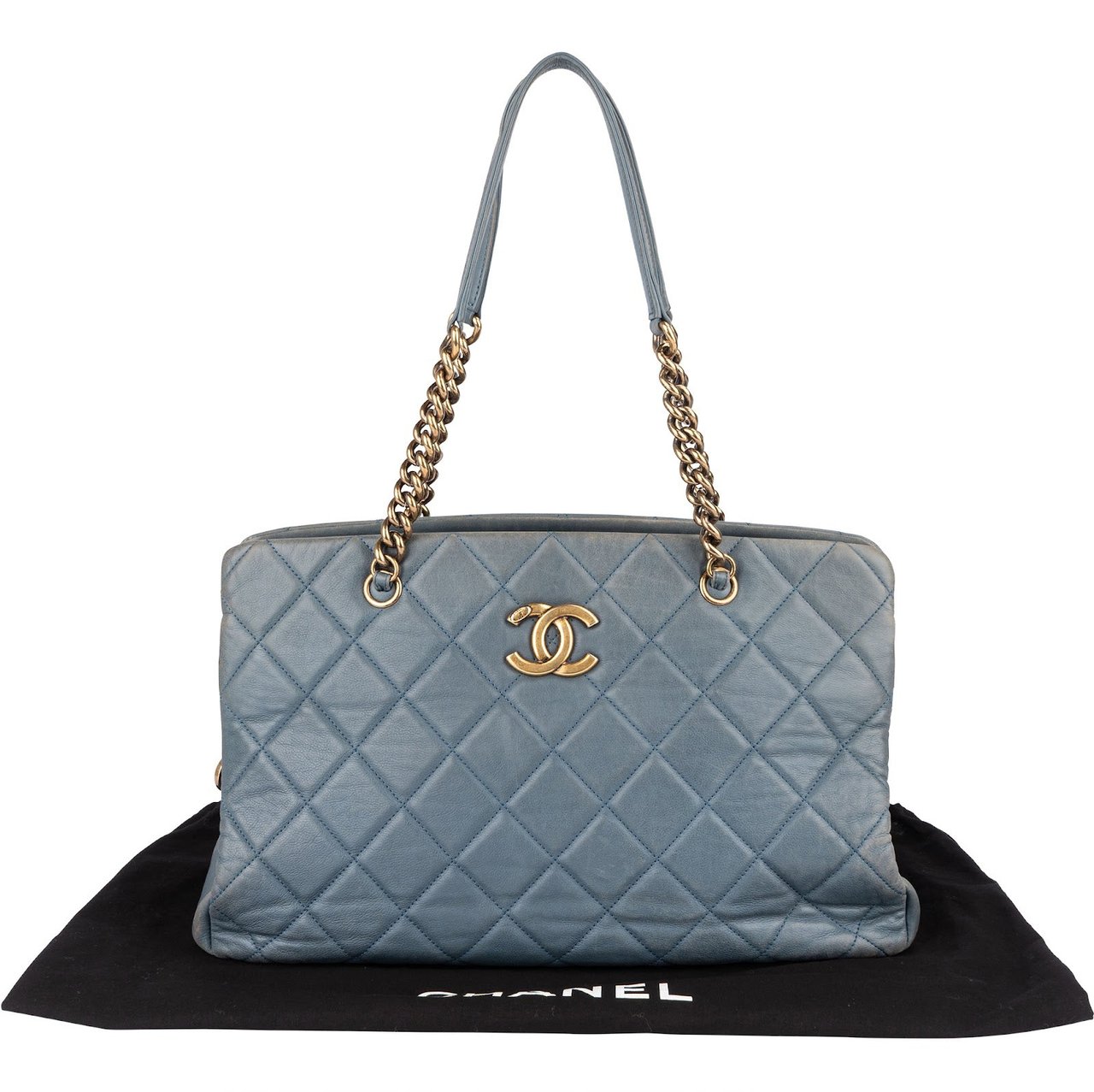 Chanel Quilted Lambskin CC Crown Tote Shoulder Bag Blauw