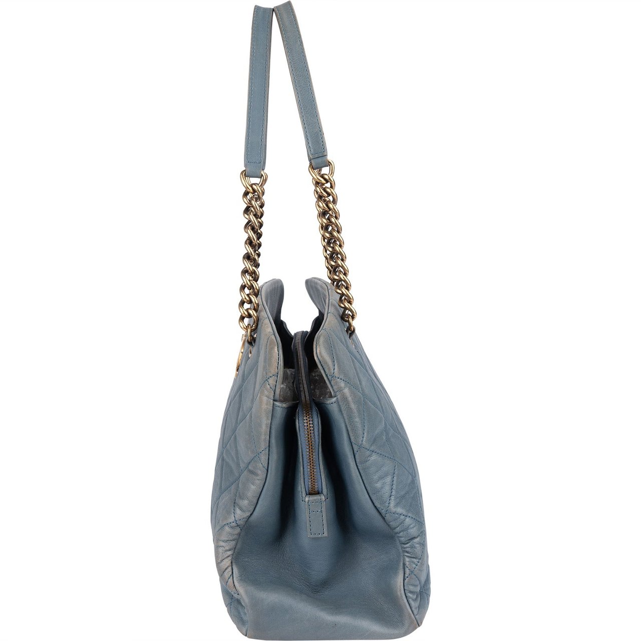 Chanel Quilted Lambskin CC Crown Tote Shoulder Bag Blauw