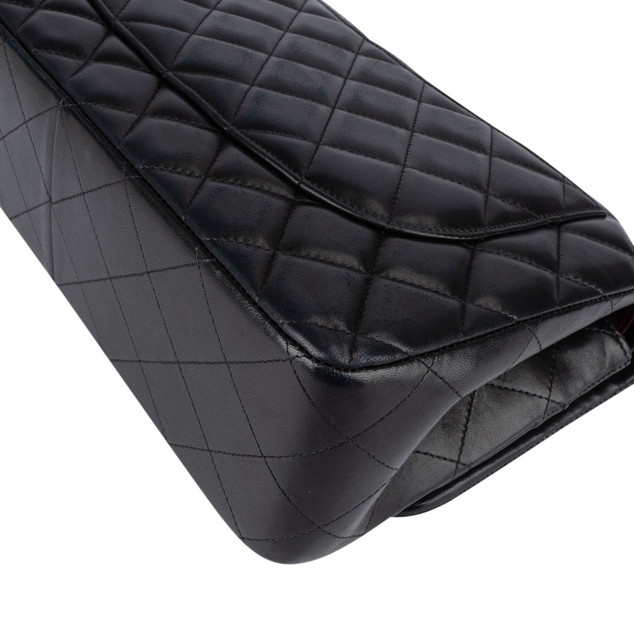 Chanel Chanel Quilted Lambskin Jumbo Double Flap Crossbody Bag Zwart