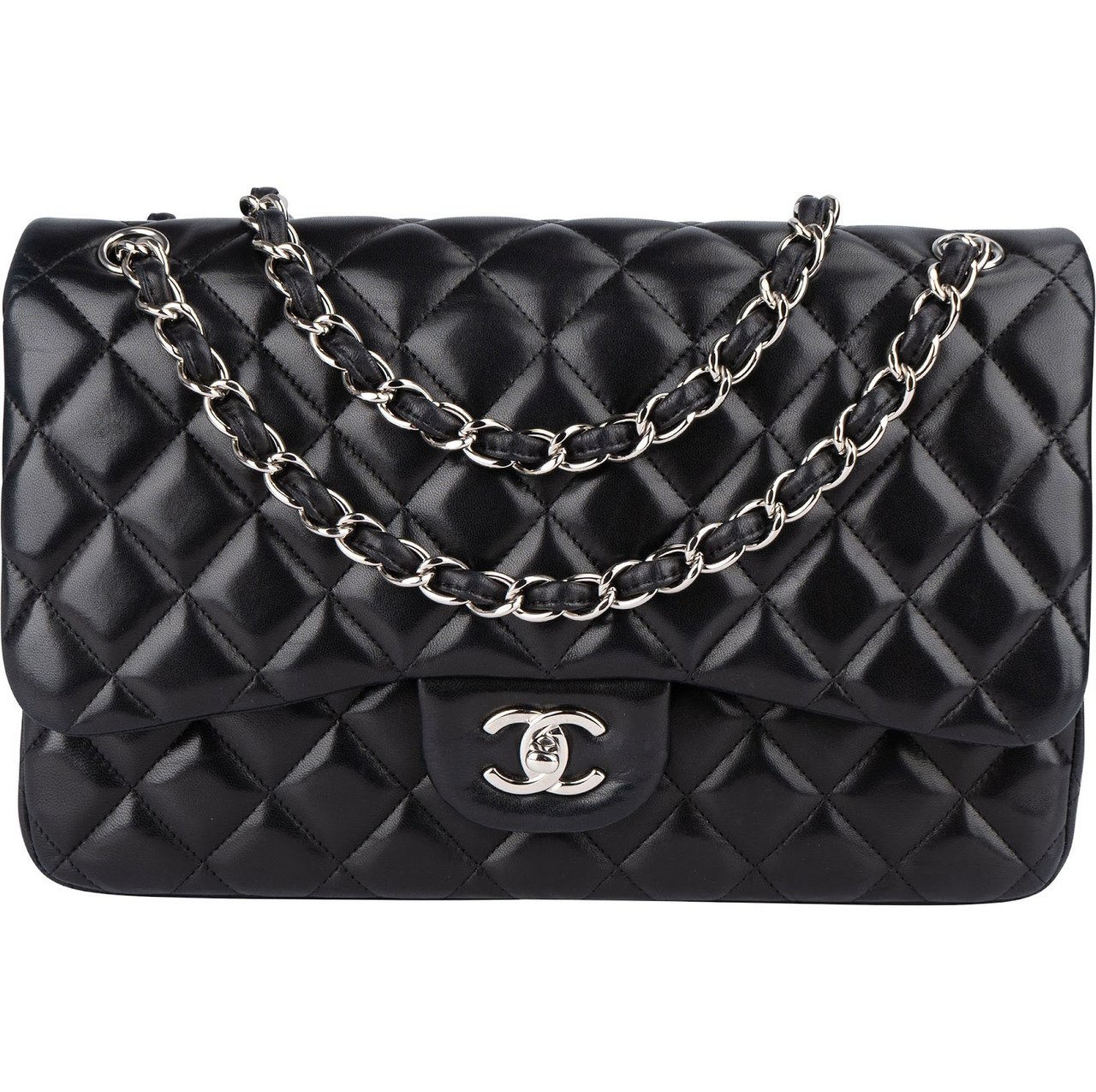 Chanel Quilted Lambskin Jumbo Double Flap Crossbody Bag Zwart