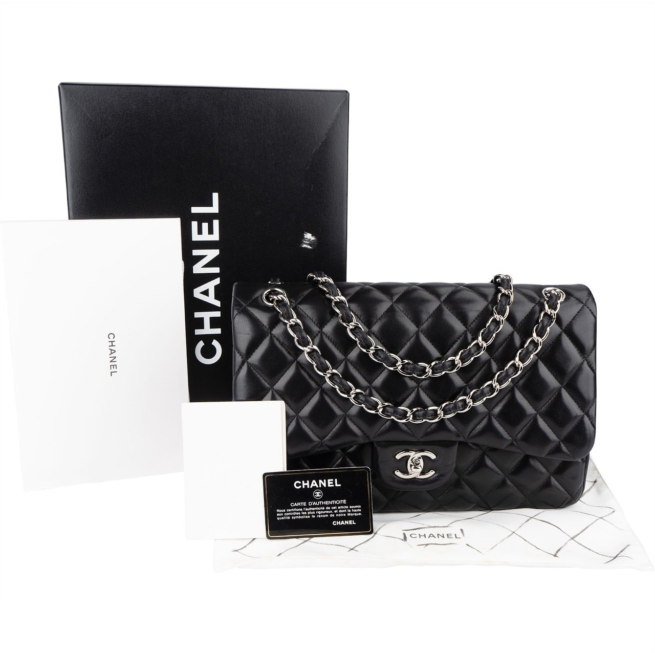 Chanel Quilted Lambskin Jumbo Double Flap Crossbody Bag Zwart