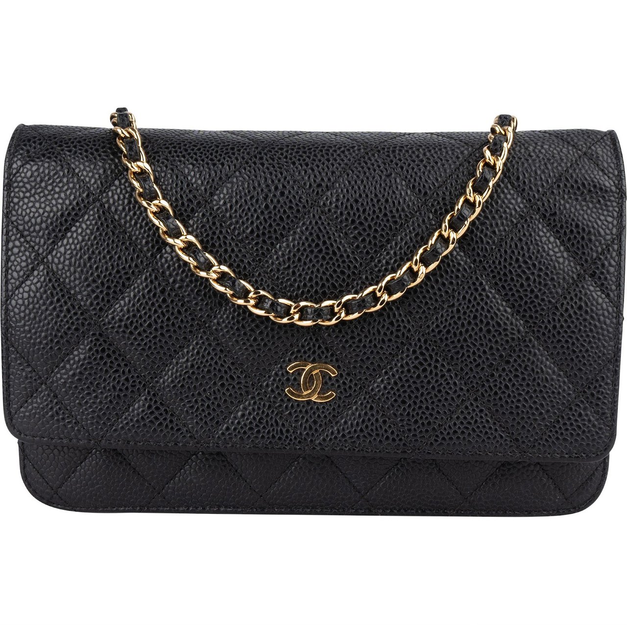 Chanel Chanel Quilted Caviar Leather Wallet On Chain Crossbody Bag Zwart