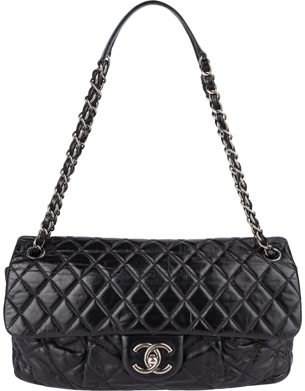 Chanel Quilted Lambskin Single Flap Crossbody Bag Zwart