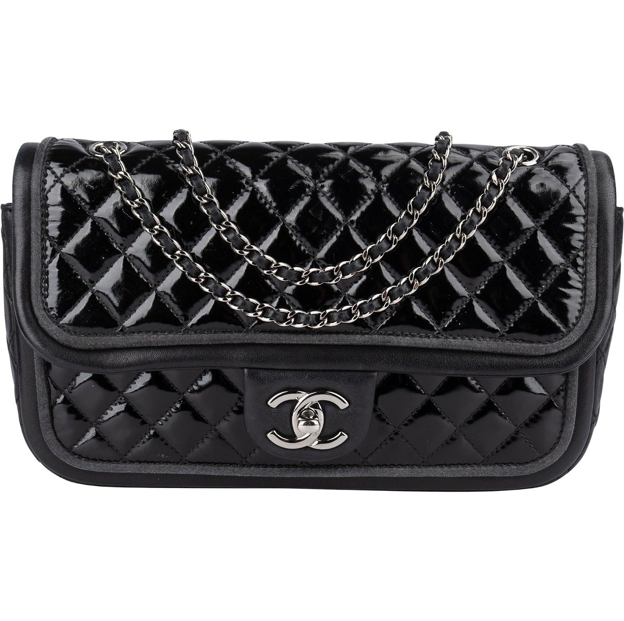 Chanel Chanel Quilted Patent Leather Single Flap Crossbody Bag Zwart