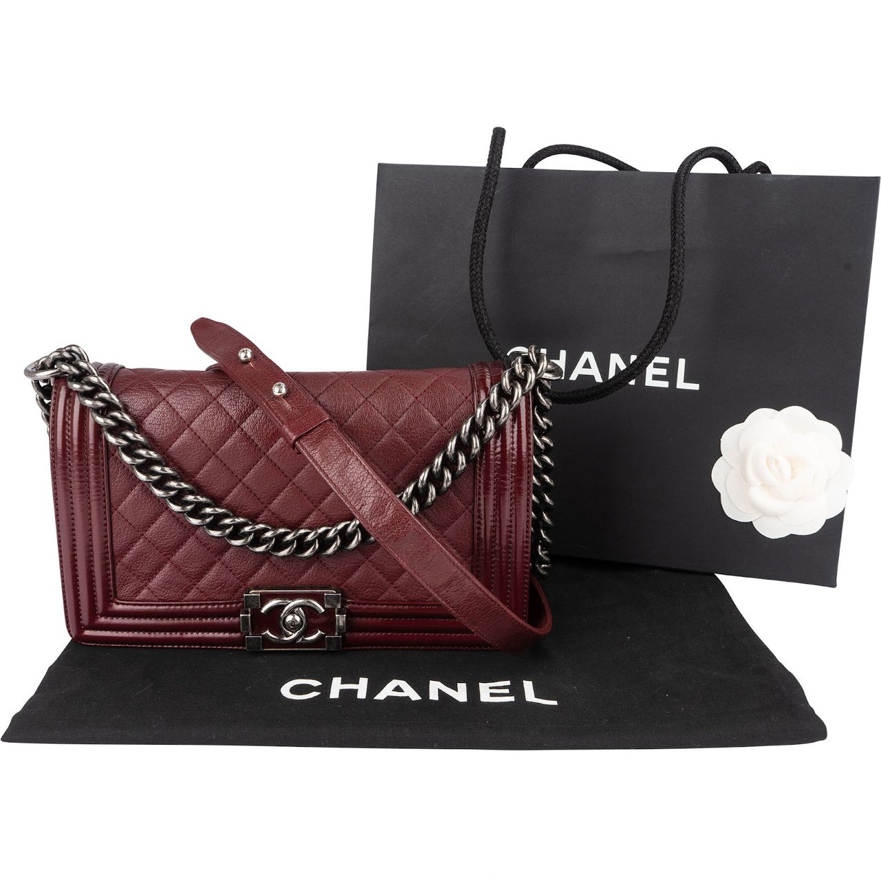 Chanel Chanel Quilted Calfskin Medium Boy Single Flap Crossbody Bag Maroon