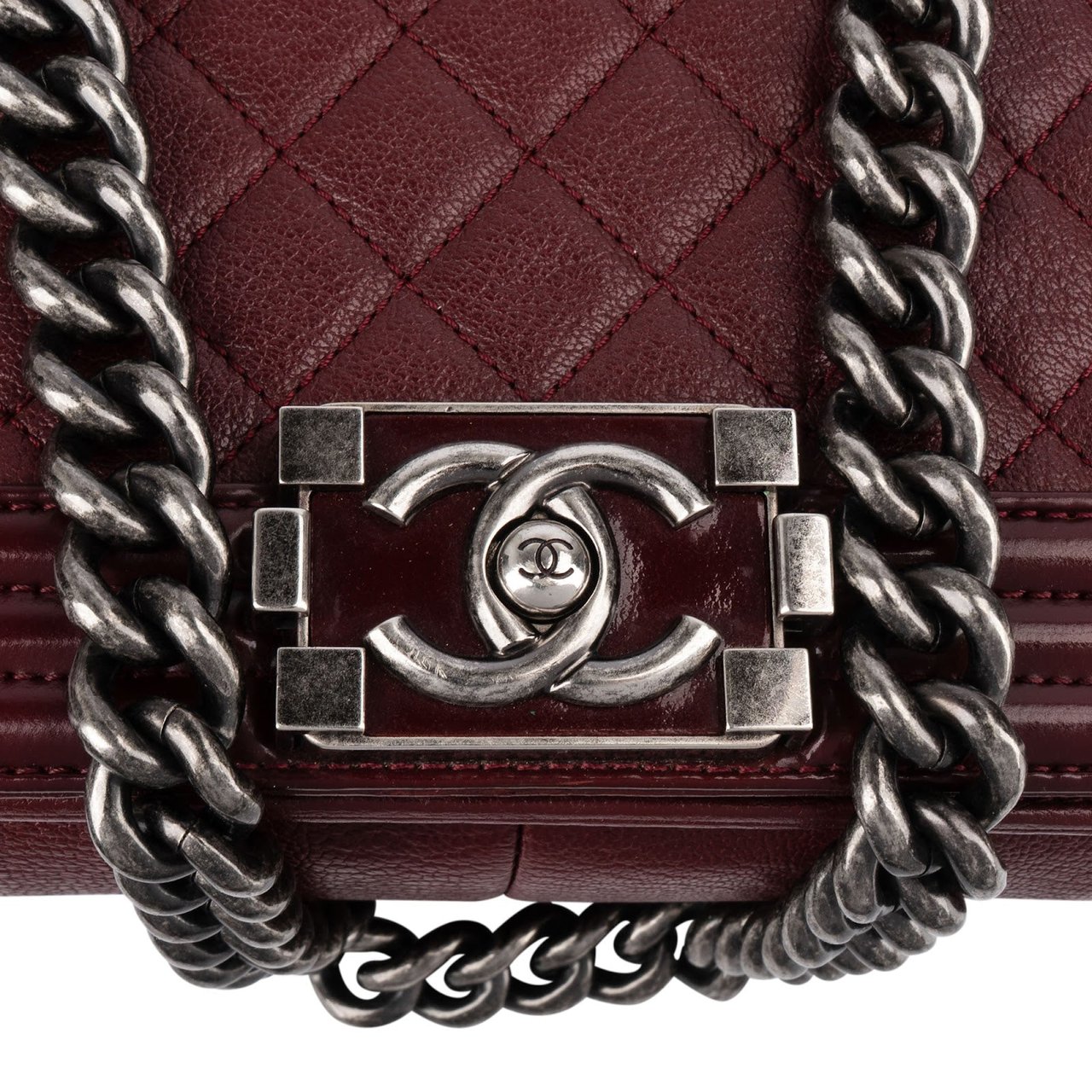 Chanel Chanel Quilted Calfskin Medium Boy Single Flap Crossbody Bag Maroon