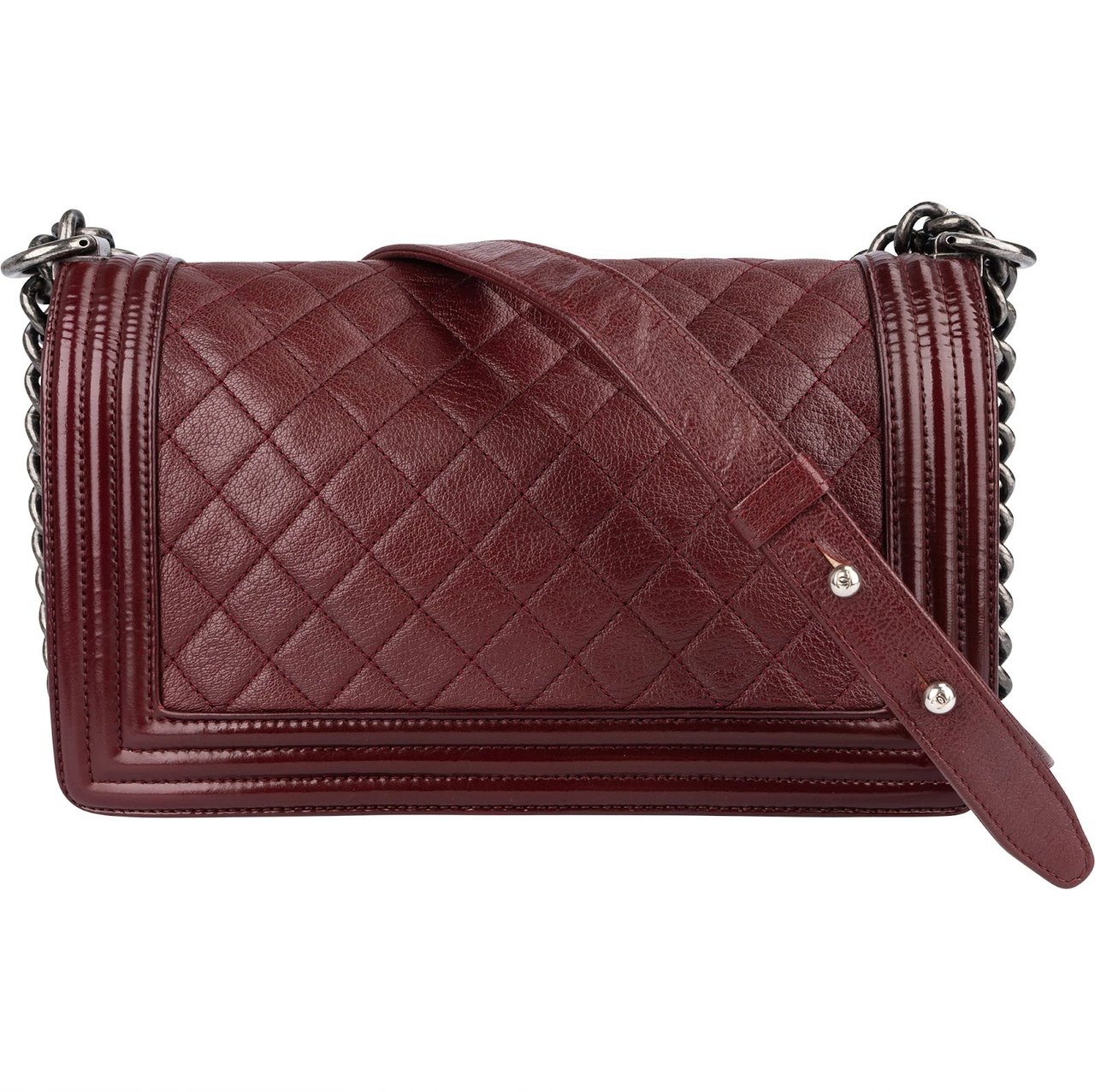 Chanel Chanel Quilted Calfskin Medium Boy Single Flap Crossbody Bag Maroon