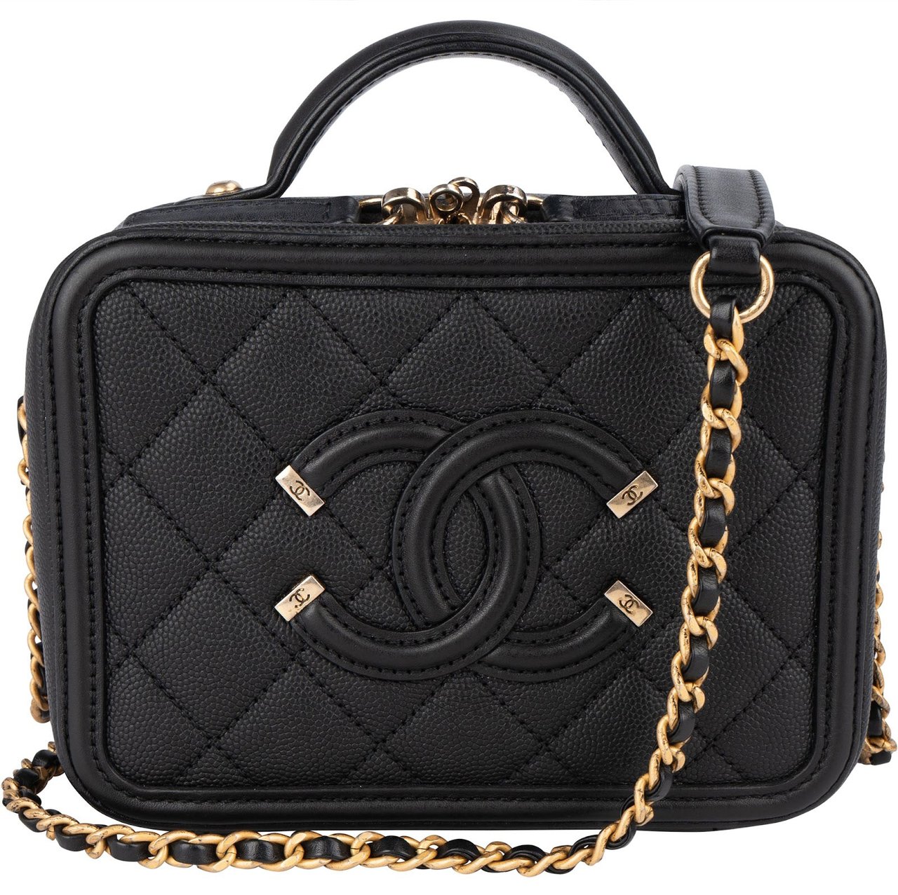 Chanel Quilted Caviar Leather CC Filigree Crossbody Bag Zwart