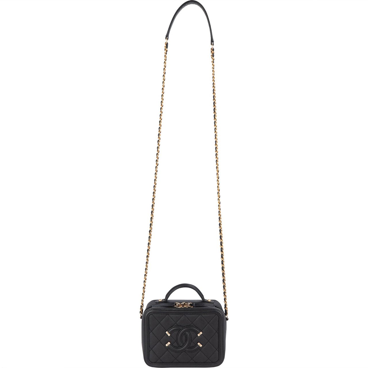 Chanel Quilted Caviar Leather CC Filigree Crossbody Bag Zwart