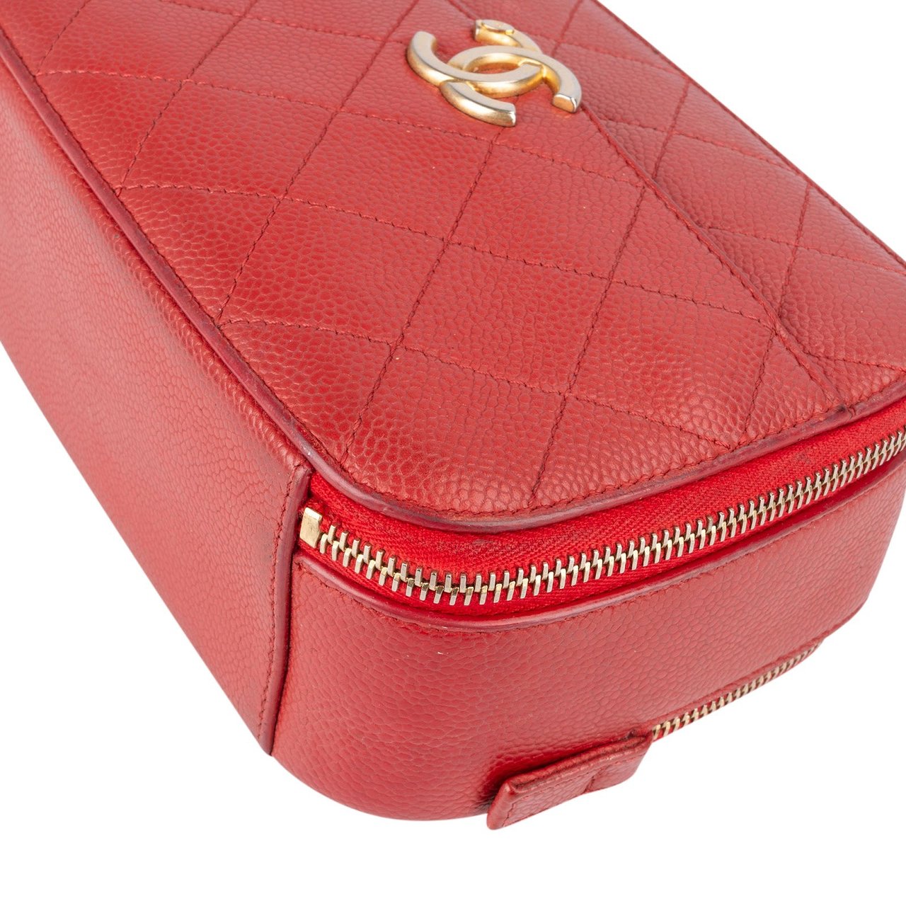 Chanel Chanel Red Quilted Lambskin Top Handle Vanity Case Crossbody Bag Rood